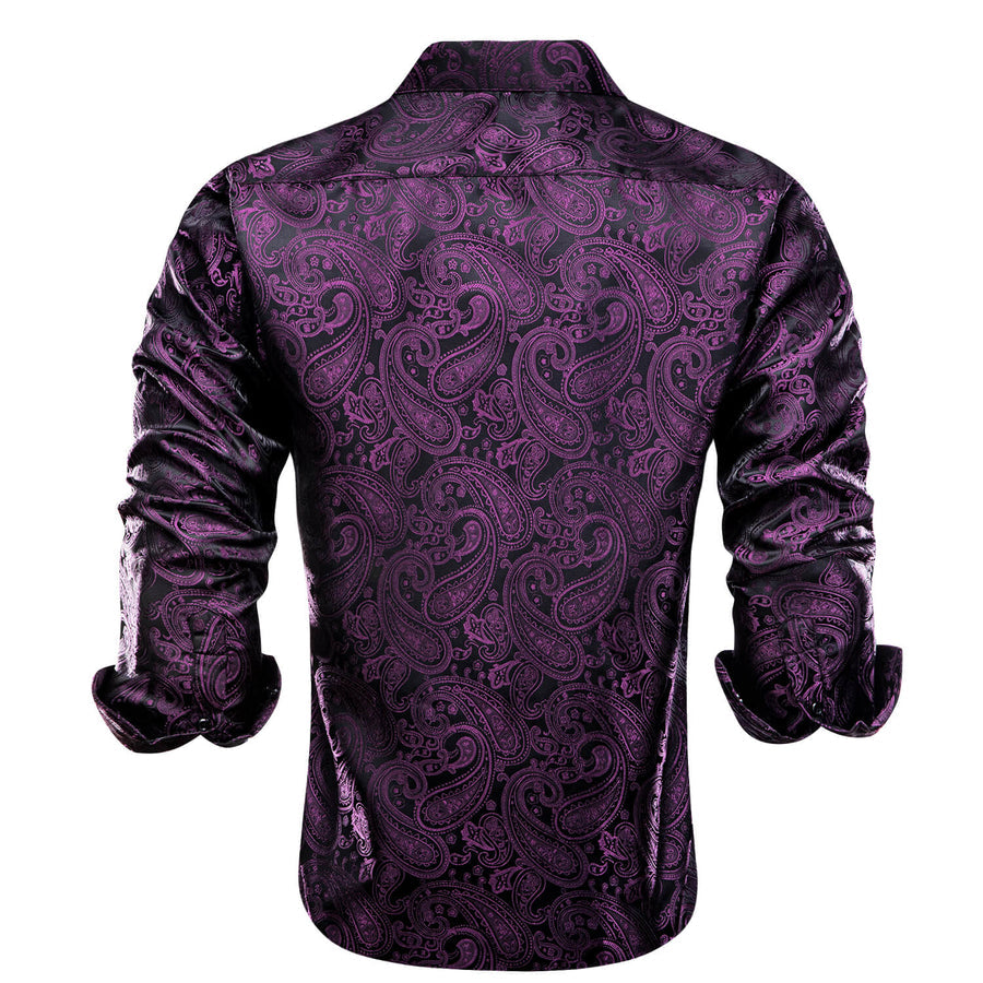 Dark Purple Paisley Silk Dress Shirt shirt    - Sophisticated Gentlemen