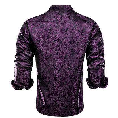 Dark Purple Paisley Silk Dress Shirt shirt    - Sophisticated Gentlemen