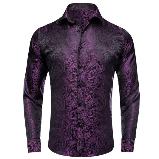 Dark Purple Paisley Silk Dress Shirt shirt S   - Sophisticated Gentlemen