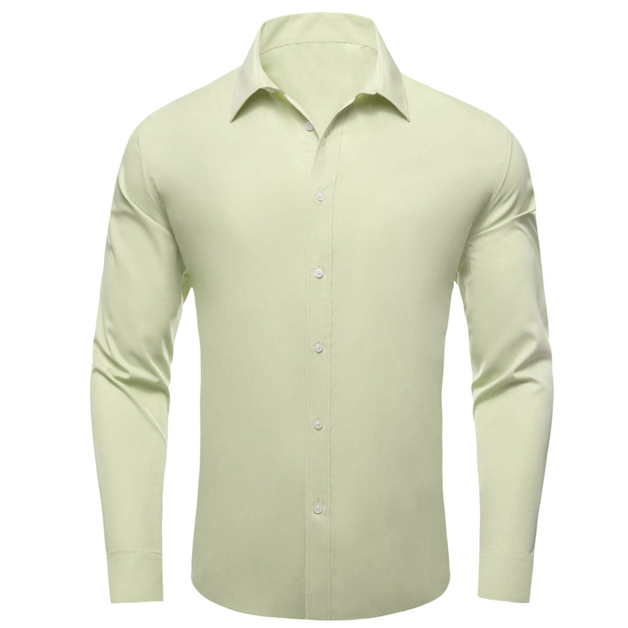 Avocado Green Solid Silk Dress Shirt shirt S   - Sophisticated Gentlemen