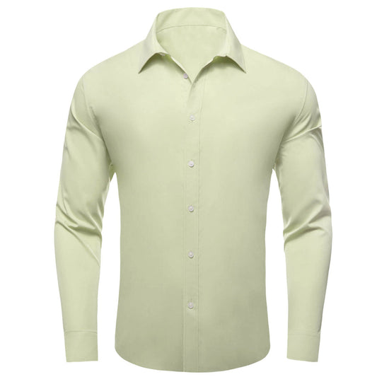 Avocado Green Solid Silk Dress Shirt shirt S   - Sophisticated Gentlemen