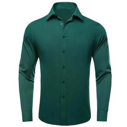 Dark Green Solid Men's Silk Dress Shirt shirt S   - Sophisticated Gentlemen