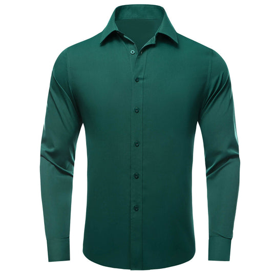 Dark Green Solid Men's Silk Dress Shirt shirt S   - Sophisticated Gentlemen
