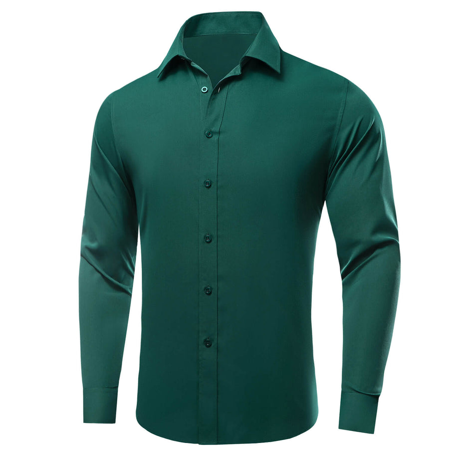 Dark Green Solid Men's Silk Dress Shirt shirt    - Sophisticated Gentlemen