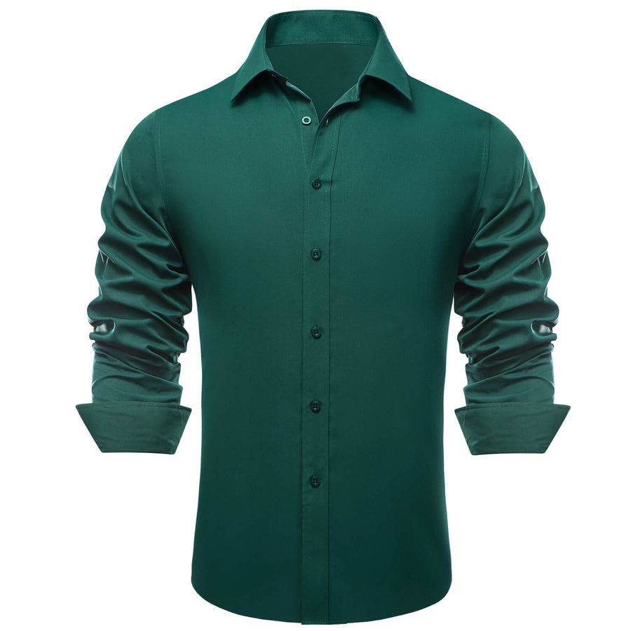 Dark Green Solid Men's Silk Dress Shirt shirt    - Sophisticated Gentlemen