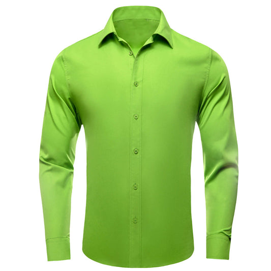 Lime Green Solid Silk Dress Shirt shirt S   - Sophisticated Gentlemen