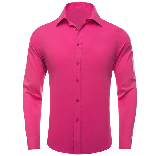 Hot Pink Solid Silk Button Up Dress Shirt shirt S   - Sophisticated Gentlemen