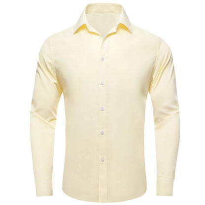 Linen White Solid Silk Dress Shirt shirt S   - Sophisticated Gentlemen