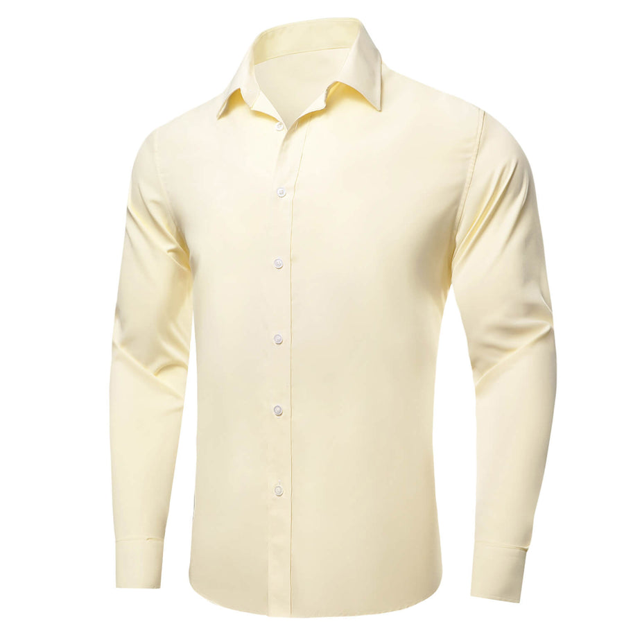 Linen White Solid Silk Dress Shirt shirt    - Sophisticated Gentlemen