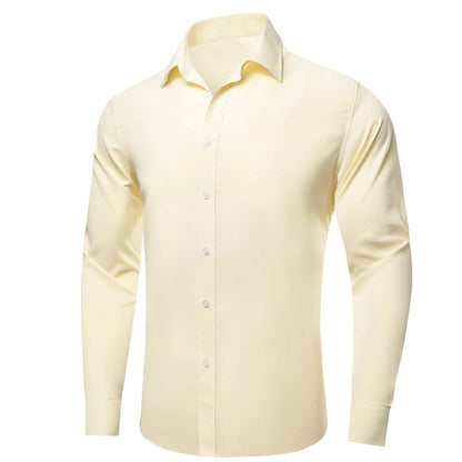 Linen White Solid Silk Dress Shirt shirt    - Sophisticated Gentlemen