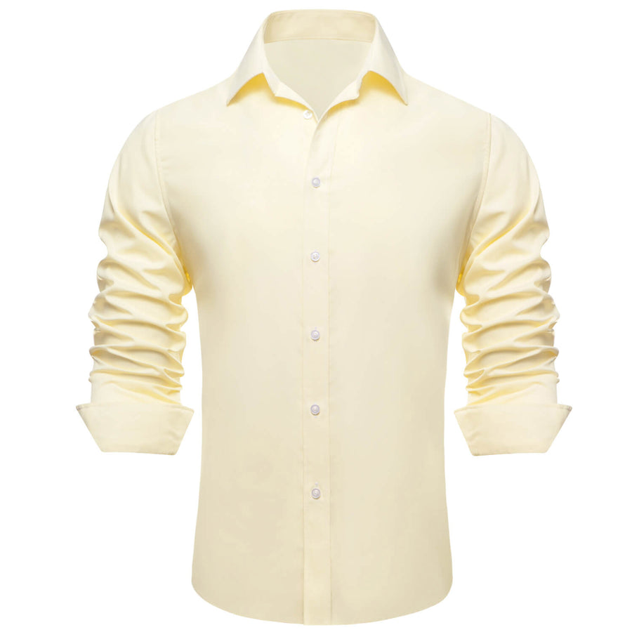 Linen White Solid Silk Dress Shirt shirt    - Sophisticated Gentlemen