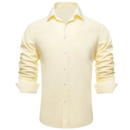 Linen White Solid Silk Dress Shirt shirt    - Sophisticated Gentlemen