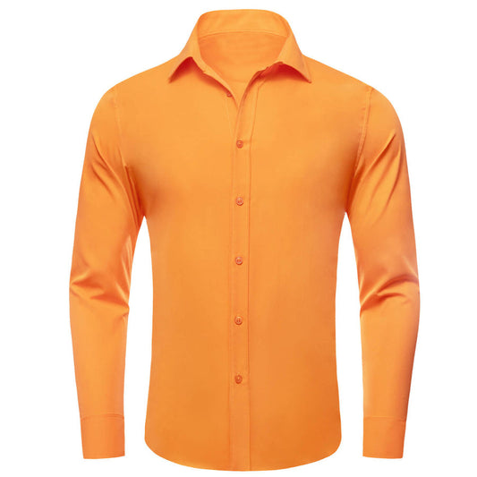 Dark Orange Solid Silk Dress Shirt shirt S   - Sophisticated Gentlemen