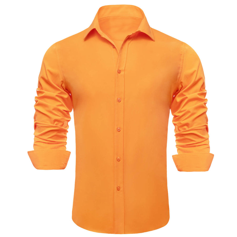 Dark Orange Solid Silk Dress Shirt shirt    - Sophisticated Gentlemen