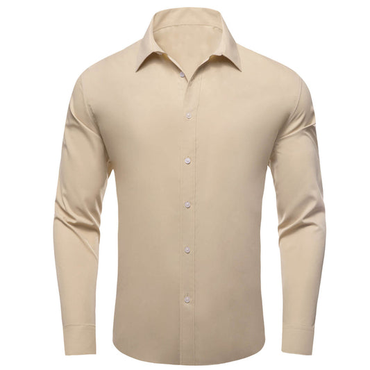 Cream White Solid Silk Dress Shirt shirt S   - Sophisticated Gentlemen