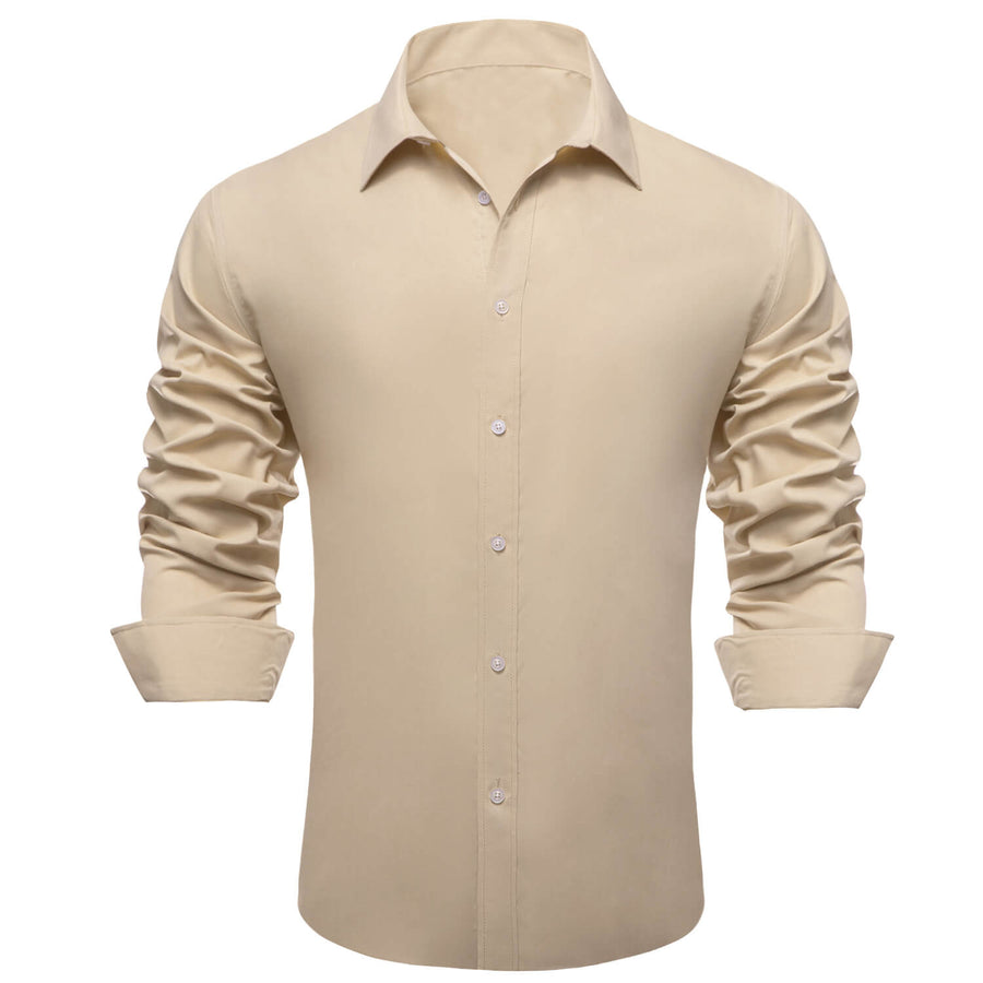 Cream White Solid Silk Dress Shirt shirt    - Sophisticated Gentlemen