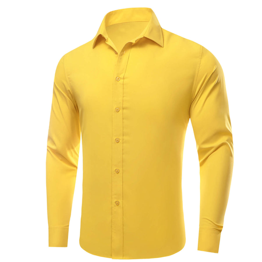 Golden Solid Silk Dress Shirt shirt    - Sophisticated Gentlemen
