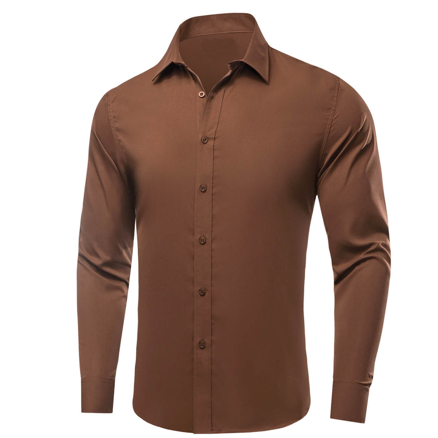 Saddle Brown Solid Silk Dress Shirt shirt    - Sophisticated Gentlemen