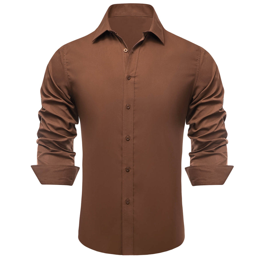 Saddle Brown Solid Silk Dress Shirt shirt    - Sophisticated Gentlemen
