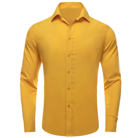 Latte Yellow Solid Silk Dress Shirt shirt S   - Sophisticated Gentlemen