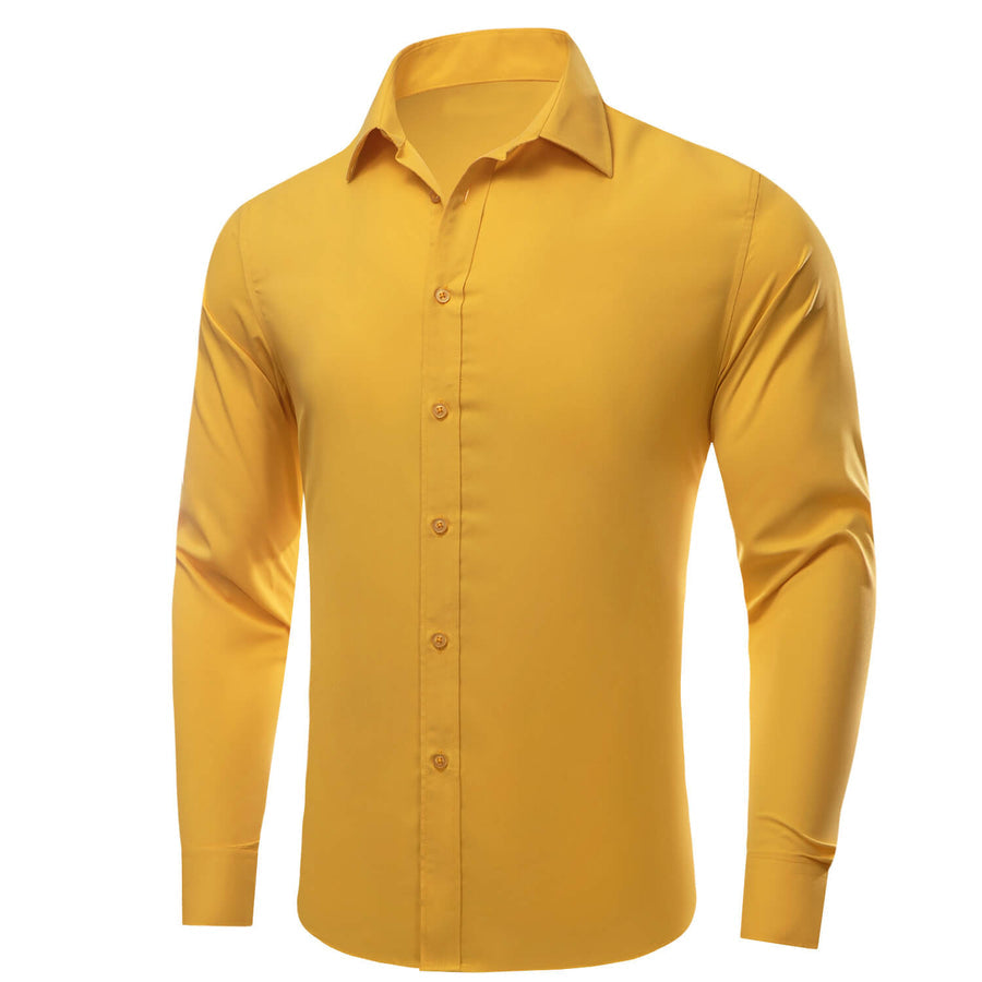 Latte Yellow Solid Silk Dress Shirt shirt    - Sophisticated Gentlemen