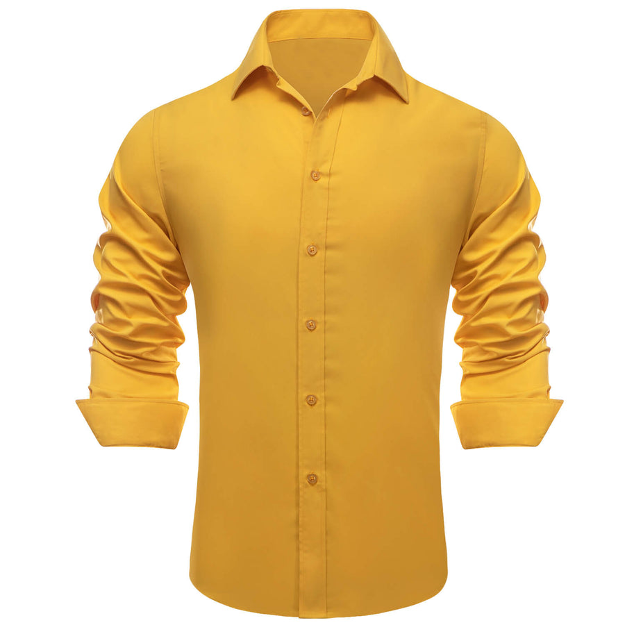 Latte Yellow Solid Silk Dress Shirt shirt    - Sophisticated Gentlemen