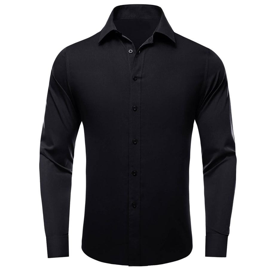 Black Solid Silk Dress Shirt shirt S   - Sophisticated Gentlemen