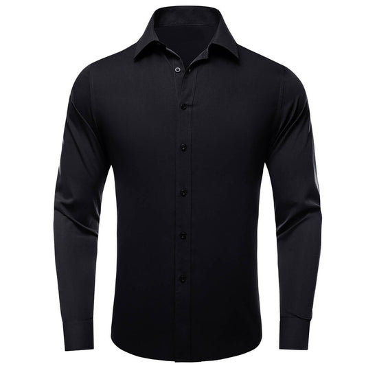 Black Solid Silk Dress Shirt shirt S   - Sophisticated Gentlemen
