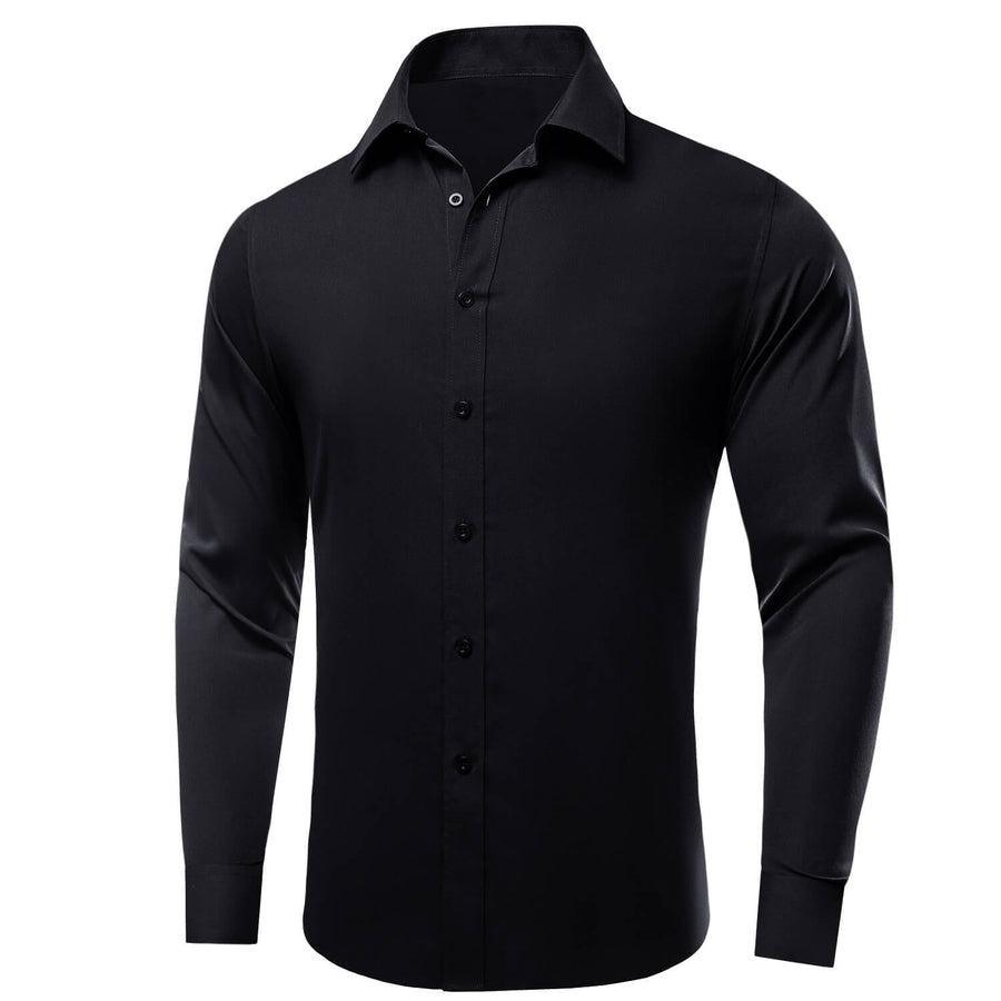 Black Solid Silk Dress Shirt shirt    - Sophisticated Gentlemen