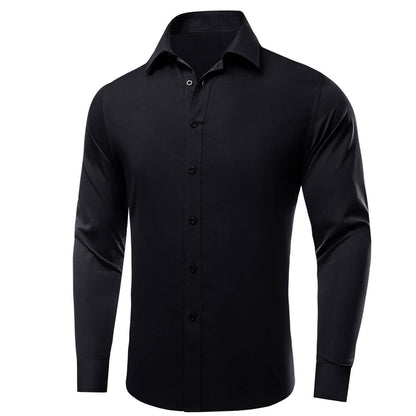 Black Solid Silk Dress Shirt shirt    - Sophisticated Gentlemen