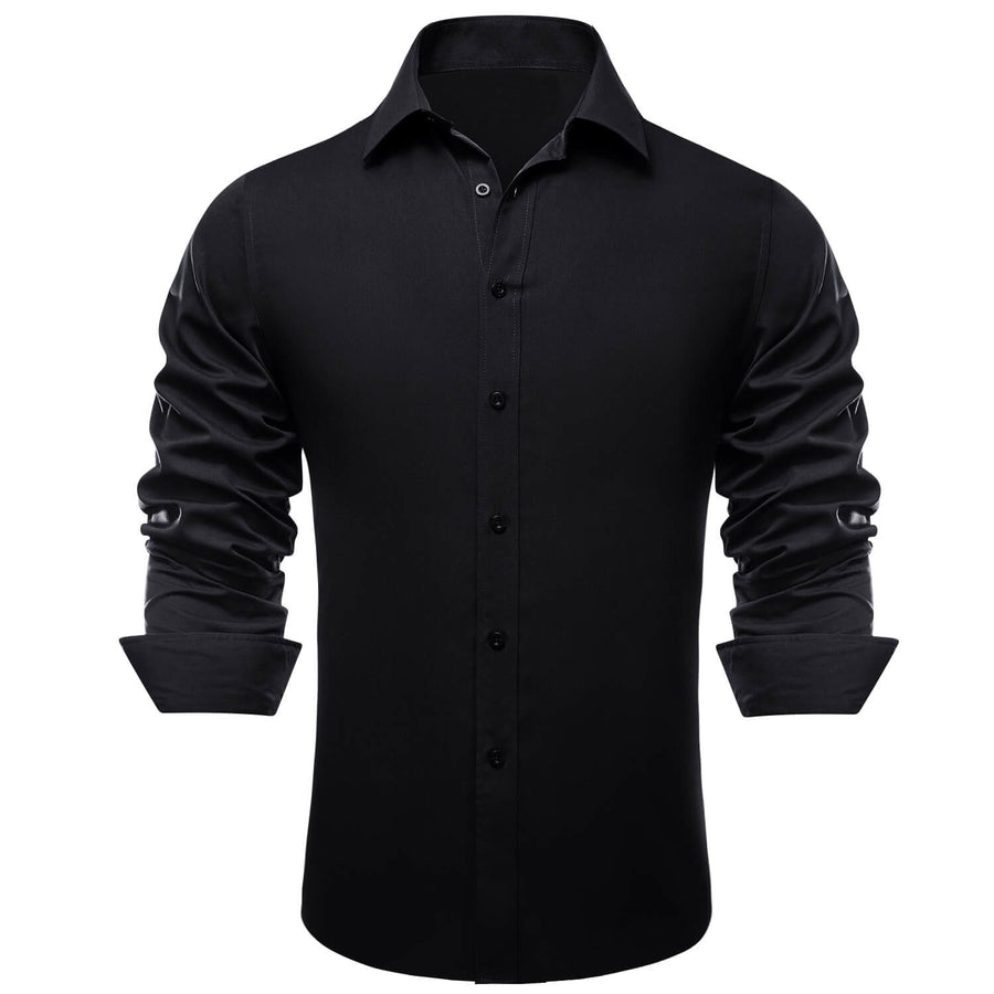 Black Solid Silk Dress Shirt shirt    - Sophisticated Gentlemen