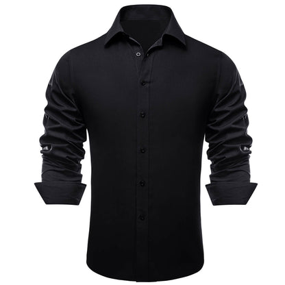 Black Solid Silk Dress Shirt shirt    - Sophisticated Gentlemen