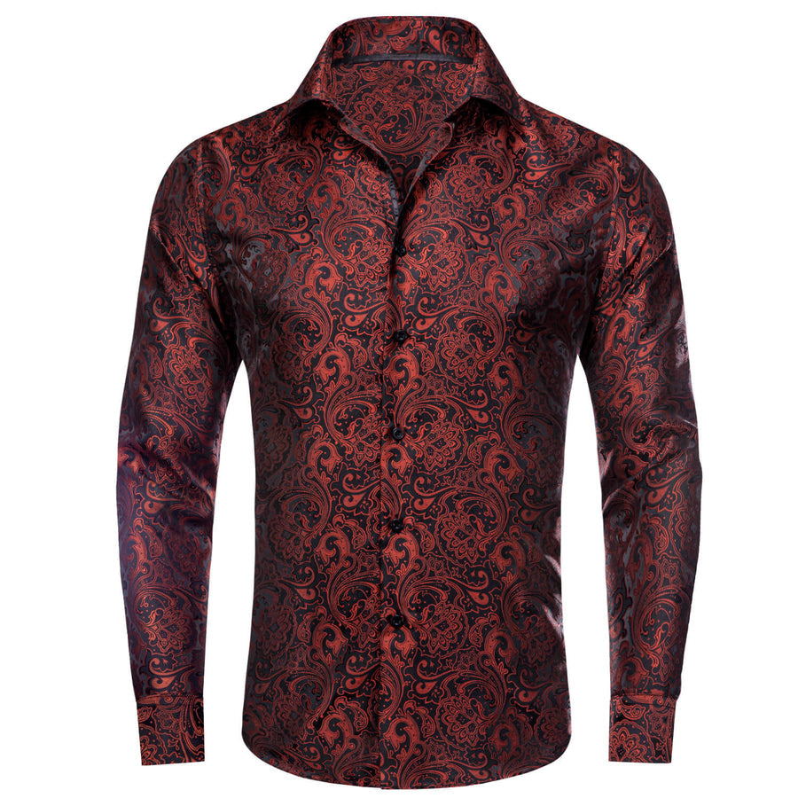 Red Black Floral Dress Shirt shirt S   - Sophisticated Gentlemen