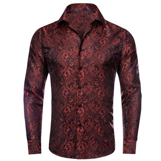 Red Black Floral Dress Shirt shirt S   - Sophisticated Gentlemen