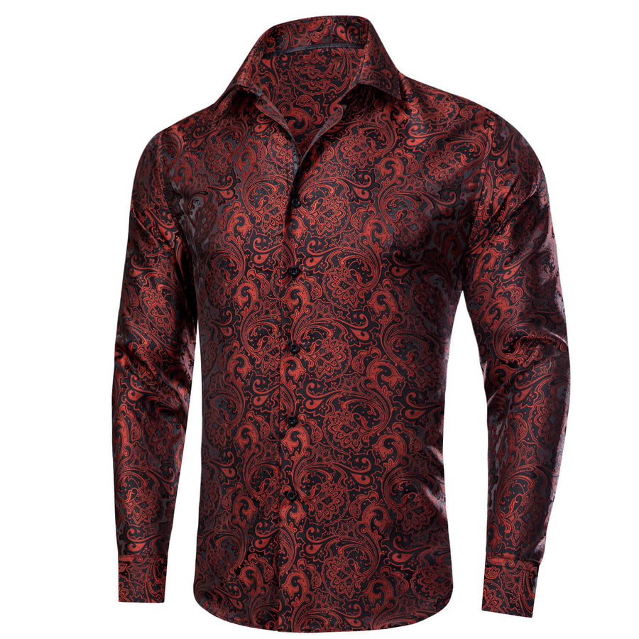 Red Black Floral Dress Shirt shirt    - Sophisticated Gentlemen