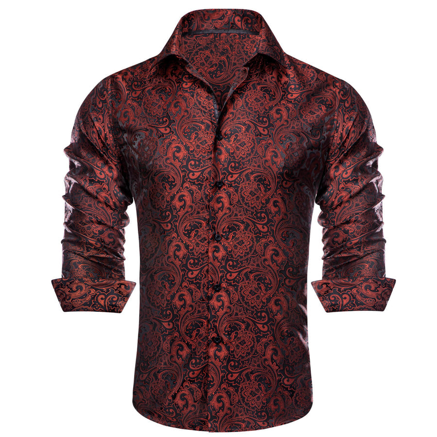 Red Black Floral Dress Shirt shirt    - Sophisticated Gentlemen
