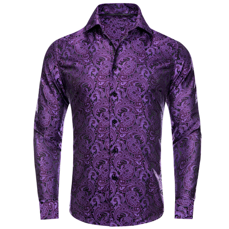 Dark Violet Purple Floral Dress Shirt shirt S   - Sophisticated Gentlemen