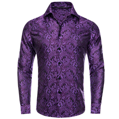 Dark Violet Purple Floral Dress Shirt shirt S   - Sophisticated Gentlemen