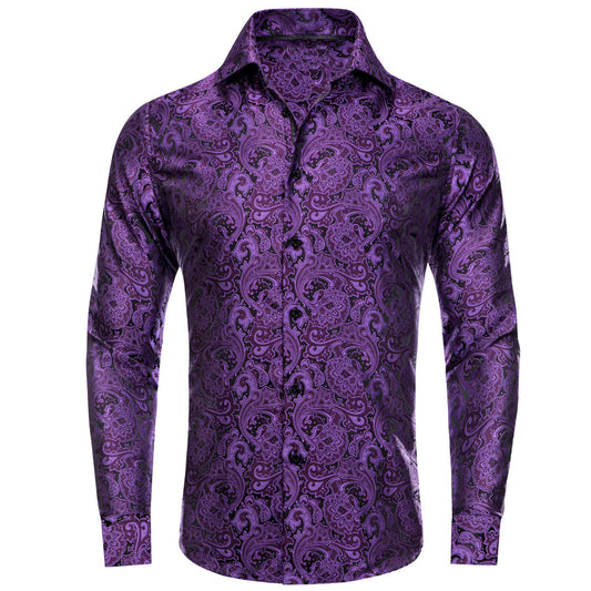 Dark Violet Purple Floral Dress Shirt shirt S   - Sophisticated Gentlemen
