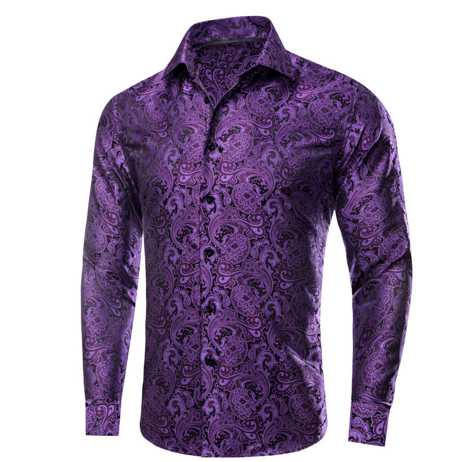 Dark Violet Purple Floral Dress Shirt shirt    - Sophisticated Gentlemen