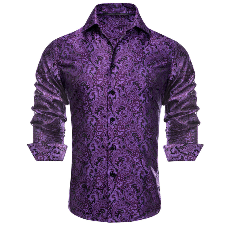 Dark Violet Purple Floral Dress Shirt shirt    - Sophisticated Gentlemen