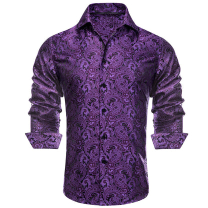 Dark Violet Purple Floral Dress Shirt shirt    - Sophisticated Gentlemen