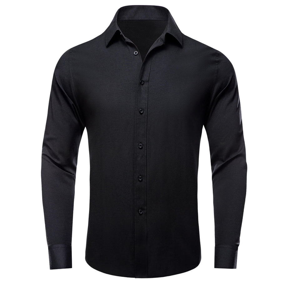 Charcoal Black Solid Silk Dress Shirt shirt S   - Sophisticated Gentlemen