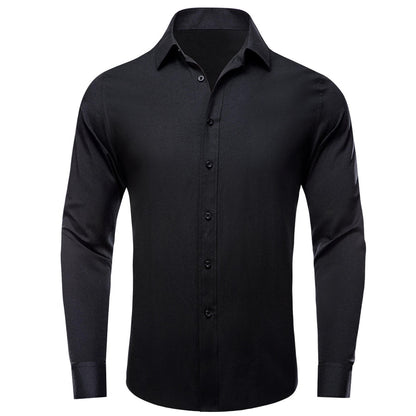 Charcoal Black Solid Silk Dress Shirt shirt S   - Sophisticated Gentlemen