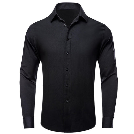 Charcoal Black Solid Silk Dress Shirt shirt S   - Sophisticated Gentlemen