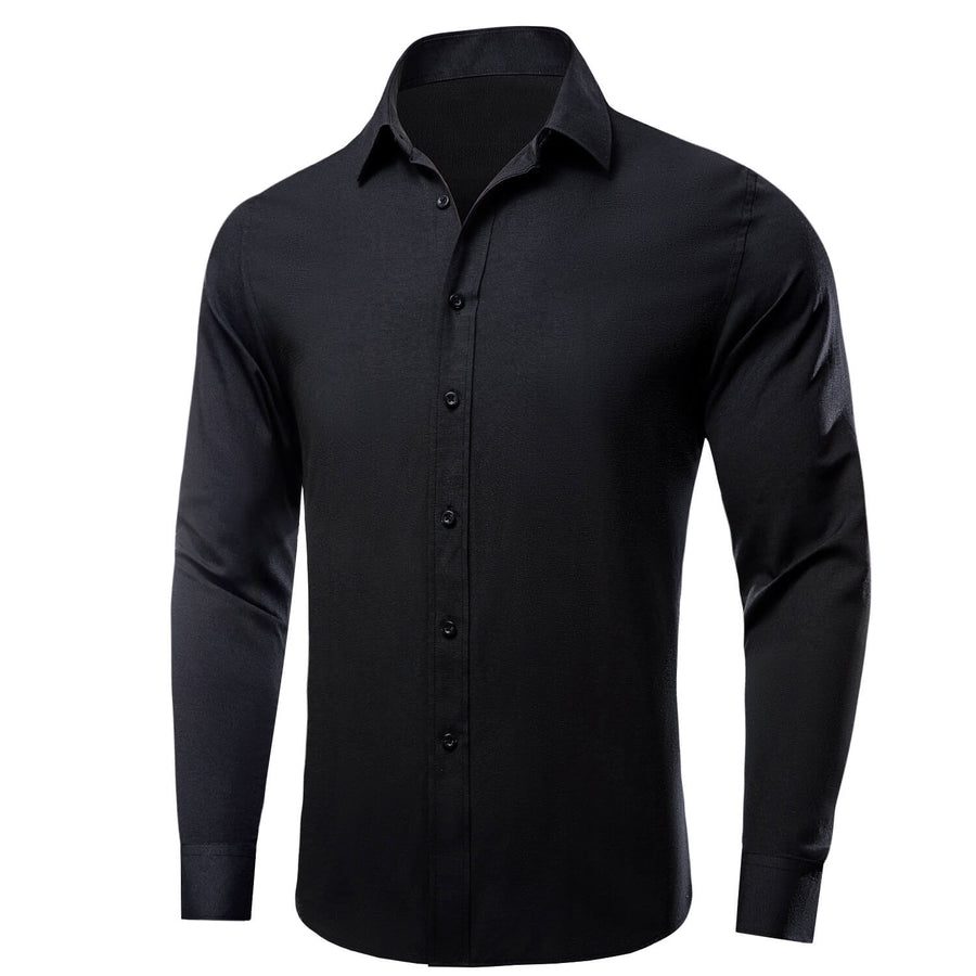Charcoal Black Solid Silk Dress Shirt shirt    - Sophisticated Gentlemen