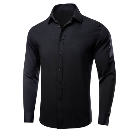 Charcoal Black Solid Silk Dress Shirt shirt    - Sophisticated Gentlemen