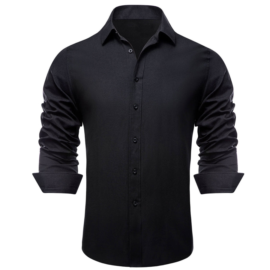 Charcoal Black Solid Silk Dress Shirt shirt    - Sophisticated Gentlemen