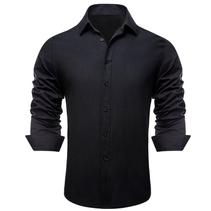 Charcoal Black Solid Silk Dress Shirt shirt    - Sophisticated Gentlemen