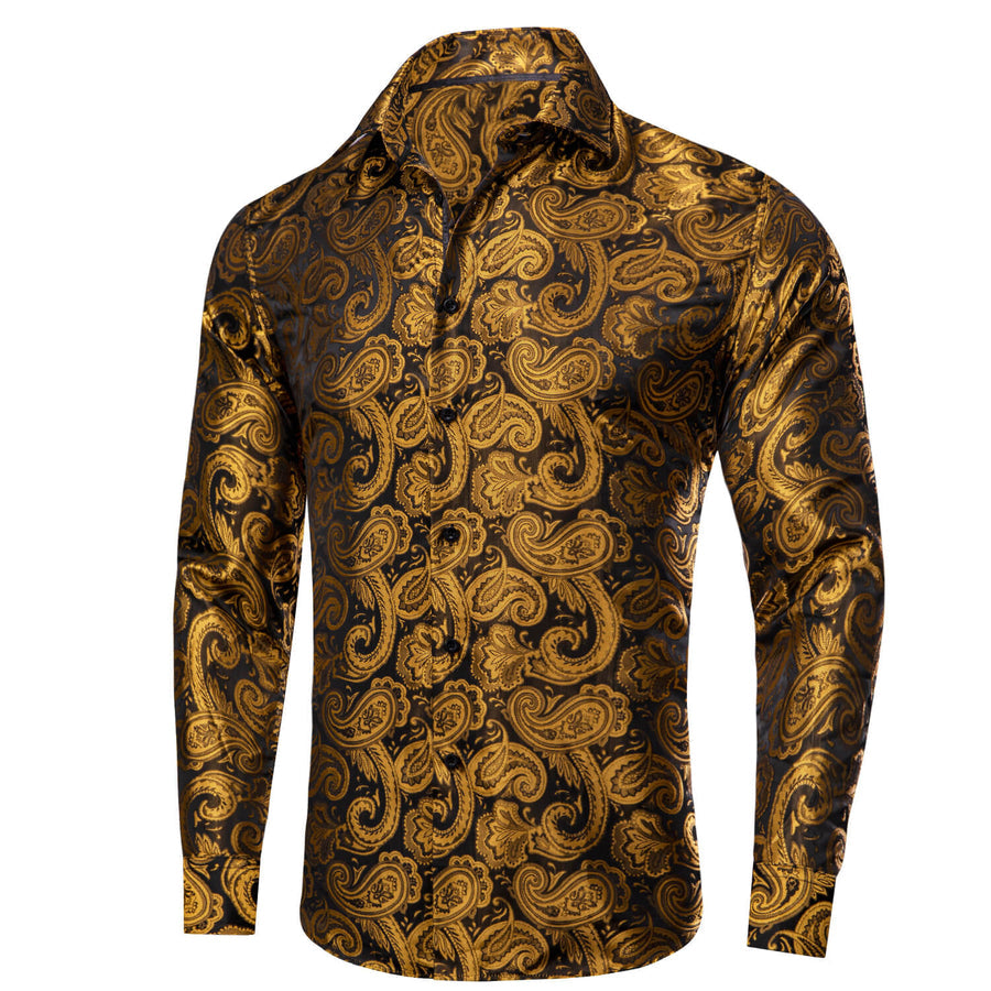 Gold Black Paisley Silk Dress Shirt shirt    - Sophisticated Gentlemen